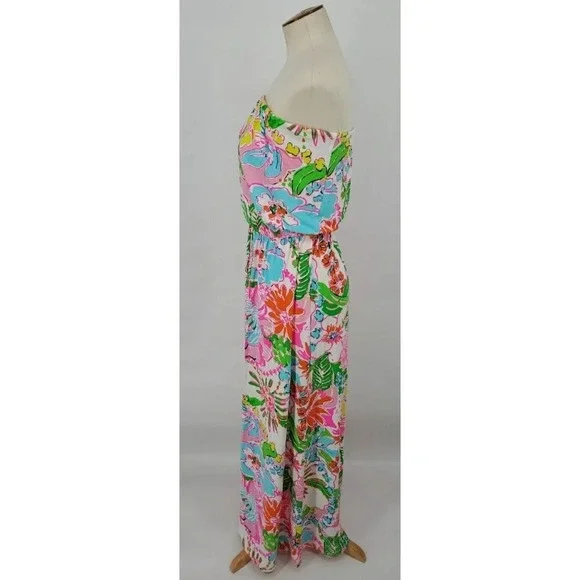 NWT Lilly Pulitzer Target Maxi Dress Size Small Nosey Posey Strapless White Pink - Picture 4 of 11